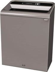 Rubbermaid - 45 Gal Gray Rectangle Decorative Indoor Single Stream Waste Receptacle - Metal, Landfill Graphic, 37.965" High x 29.132" Long x 19-1/2" Wide, Lid Included - Americas Industrial Supply