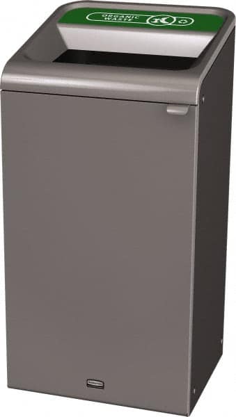 Rubbermaid - 23 Gal Gray Rectangle Decorative Indoor Single Stream Waste Receptacle - Metal, Organic Waste Graphic, 37.965" High x 19.588" Long x 19-1/2" Wide, Lid Included - Americas Industrial Supply