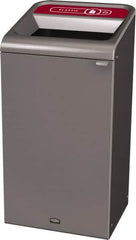 Rubbermaid - 23 Gal Gray Rectangle Decorative Indoor Single Stream Waste Receptacle - Metal, Plastic Graphic, 37.965" High x 19.588" Long x 19-1/2" Wide, Lid Included - Americas Industrial Supply