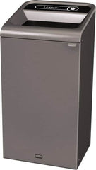 Rubbermaid - 23 Gal Gray Rectangle Decorative Indoor Single Stream Waste Receptacle - Metal, Landfill Graphic, 37.965" High x 19.588" Long x 19-1/2" Wide, Lid Included - Americas Industrial Supply