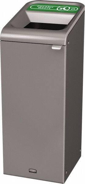 Rubbermaid - 15 Gal Gray Rectangle Decorative Indoor Single Stream Waste Receptacle - Metal, Organic Waste Graphic, 37.965" High x 14.784" Long x 19-1/2" Wide, Lid Included - Americas Industrial Supply