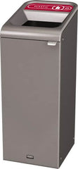 Rubbermaid - 15 Gal Gray Rectangle Decorative Indoor Single Stream Waste Receptacle - Metal, Plastic Graphic, 37.965" High x 14.784" Long x 19-1/2" Wide, Lid Included - Americas Industrial Supply