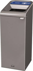 Rubbermaid - 15 Gal Gray Rectangle Decorative Indoor Single Stream Waste Receptacle - Metal, Paper Graphic, 37.965" High x 14.784" Long x 19-1/2" Wide, Lid Included - Americas Industrial Supply