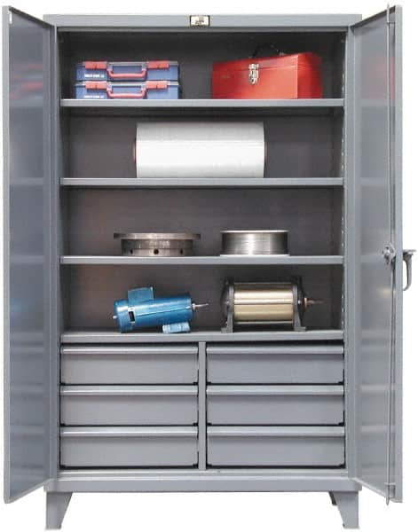 Strong Hold - 4 Shelf 6 Bin Locking Storage Cabinet - Steel, 72" Wide x 24" Deep x 72" High, Dark Gray - Americas Industrial Supply