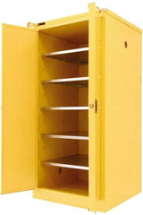 Securall Cabinets - 2 Door, 5 Shelf, Yellow Steel Standard Safety Cabinet for Flammable and Combustible Liquids - 67" High x 31" Wide x 31" Deep, Self Closing Door, 3 Point Key Lock, 120 Gal Capacity - Americas Industrial Supply