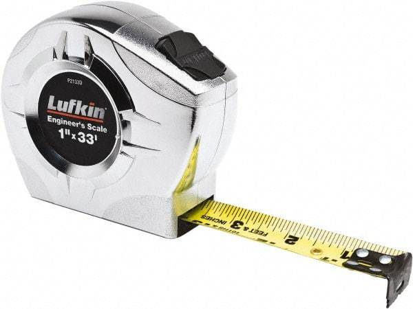 Lufkin - 33' x 1" Yellow Blade Tape Measure - 1/16" & 1/10 & 1/100' Graduation, A4 Graduation Style - Americas Industrial Supply