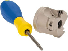 Iscar - 5 Inserts, 1-1/2" Cut Diam, 1/2" Arbor Diam, 0.315" Max Depth of Cut, Indexable Square-Shoulder Face Mill - 0/90° Lead Angle, 1.37" High, HM390 TPKT 1003 Insert Compatibility, Through Coolant, Series HeliIQMill - Americas Industrial Supply