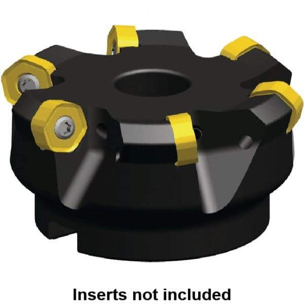 Kennametal - 58.16mm Cut Diam, 22mm Arbor Hole, 3.2mm Max Depth of Cut, 45° Indexable Chamfer & Angle Face Mill - 6 Inserts, HNGJ 0604... Insert, Right Hand Cut, 6 Flutes, Through Coolant, Series Dodeka Mini - Americas Industrial Supply