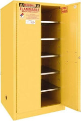 Securall Cabinets - 2 Door, 5 Shelf, Yellow Steel Standard Safety Cabinet for Flammable and Combustible Liquids - 65" High x 31" Wide x 31" Deep, Manual Closing Door, 3 Point Key Lock, 120 Gal Capacity - Americas Industrial Supply