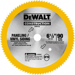 DeWALT - 6-1/2" Diam, 5/8" Arbor Hole Diam, 90 Tooth Wet & Dry Cut Saw Blade - Tungsten Carbide-Tipped, Fast Cutting Action, Diamond Arbor - Americas Industrial Supply