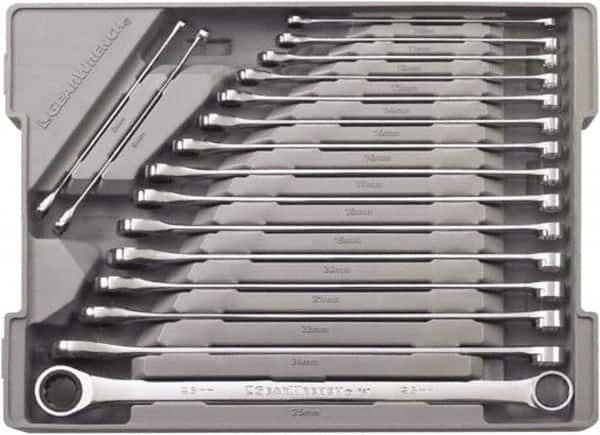 GearWrench - 17 Piece, 8mm to 25mm, 12 Point Combination Wrench Set - Metric Measurement Standard, Chrome Finish, Comes in Plastic Tray - Americas Industrial Supply