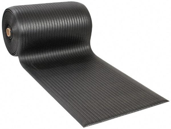 Wearwell - 60' Long x 3' Wide, Dry Environment, Anti-Fatigue Matting - Black, Vinyl with Vinyl Sponge Base, Rounded on 4 Sides - Americas Industrial Supply