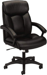 Basyx - 45-1/2" High Executive High Back Leather Chair - 27" Wide x 37-1/2" Deep, Leather Seat, Black - Americas Industrial Supply