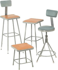 NPS - 24 Inch High, Stationary Fixed Height Stool - 16 Inch Deep x 16 Inch Wide, Hardboard Seat, Gray and Brown - Americas Industrial Supply