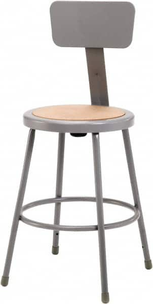 NPS - 18 Inch High, Stationary Fixed Height Stool with Adjustable Height Back - 14 Inch Deep x 14 Inch Wide, Hardboard Seat, Gray and Brown - Americas Industrial Supply