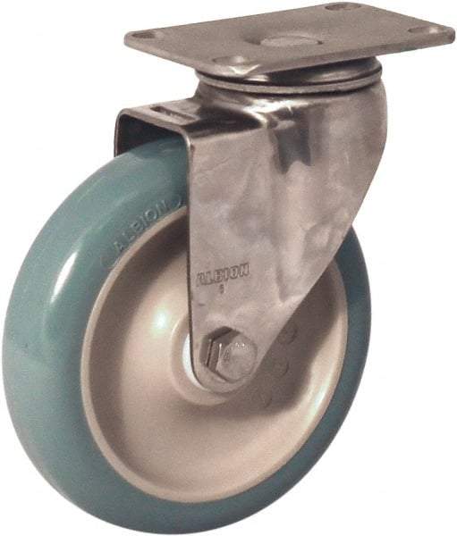 Albion - 4" Diam x 1-1/4" Wide x 5-1/8" OAH Top Plate Mount Swivel Caster - Antimicrobial Polyurethane over Polypropylene, 350 Lb Capacity, Delrin Bearing, 2-1/2 x 3-5/8" Plate - Americas Industrial Supply