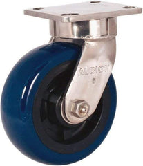 Albion - 6" Diam x 2" Wide x 7-1/2" OAH Top Plate Mount Swivel Caster - Polyurethane Mold on Polypropylene, 1,100 Lb Capacity, Stainless Steel Roller Bearing, 4 x 4-1/2" Plate - Americas Industrial Supply