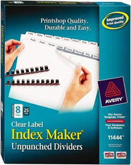 AVERY - 11 x 8-1/2" 8 Tabs, Unpunched Clear Plastic Reinforced, Tab Divider - Clear Tabs, White Folder - Americas Industrial Supply