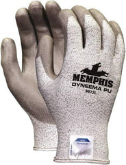 MCR Safety - Size M (8), ANSI Cut Lvl 2, Polyurethane Coated Dyneema Cut Resistant Gloves - 9.75" Long, Palm & Fingertips Coated, Dyneema Lining, Knit Wrist, Gray, Paired - Americas Industrial Supply