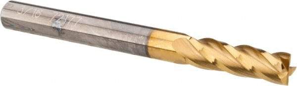 OSG - 3/16", 5/8" LOC, 3/16" Shank Diam, 2" OAL, 4 Flute, Solid Carbide Square End Mill - Single End, TiN Finish, Spiral Flute, 30° Helix, Centercutting, Right Hand Cut, Right Hand Flute, Series 404 - Americas Industrial Supply