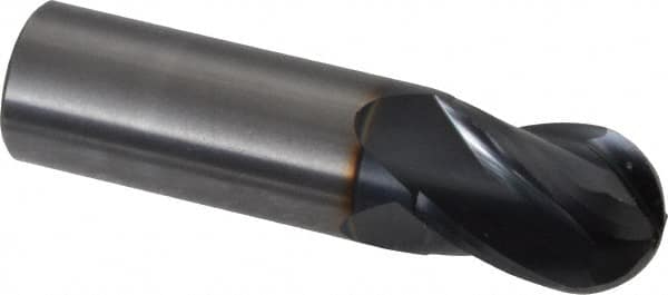 OSG - 3/4" Diam, 1" LOC, 4 Flute Solid Carbide Ball End Mill - TiAlN Finish, Single End, 3" OAL, 3/4" Shank Diam, Spiral Flute - Americas Industrial Supply