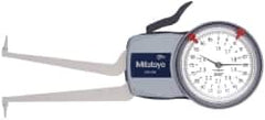 Mitutoyo - 1.6 to 2.4" Inside Dial Caliper Gage - 0.0005" Graduation, 0.0015" Accuracy, 3.3" Leg Length, 0.31" Deep x 0.06" Wide Groove, Ball Contact Points - Americas Industrial Supply