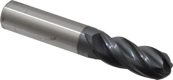 Accupro - 1/2" Diam, 1-1/4" LOC, 4 Flute Solid Carbide Ball End Mill - nACRo Finish, Single End, 3" OAL, 1/2" Shank Diam, Spiral Flute - Americas Industrial Supply