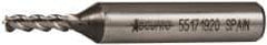 Accupro - 5/32", 3/8" LOC, 3/8" Shank Diam, 2-3/8" OAL, 3 Flute, Powdered Metal Square End Mill - Single End, Uncoated, Spiral Flute, 45° Helix, Centercutting, Right Hand Cut, Right Hand Flute - Americas Industrial Supply