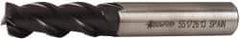 Accupro - 1/2", 1-1/4" LOC, 1/2" Shank Diam, 3-1/4" OAL, 3 Flute, Powdered Metal Square End Mill - Single End, TiAlN Finish, Spiral Flute, 45° Helix, Centercutting, Right Hand Cut, Right Hand Flute - Americas Industrial Supply