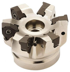 Seco - 8 Inserts, 100mm Cut Diam, 32mm Arbor Diam, 7.5mm Max Depth of Cut, Indexable Square-Shoulder Face Mill - 0/90° Lead Angle, 50mm High, XNEX 0806.. Insert Compatibility, Through Coolant, Series Square 6 - Americas Industrial Supply