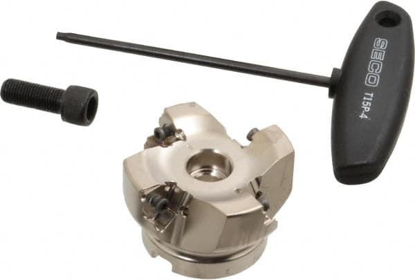 Seco - 4 Inserts, 2-1/2" Cut Diam, 3/4" Arbor Diam, 0.295" Max Depth of Cut, Indexable Square-Shoulder Face Mill - 0/90° Lead Angle, 1.57" High, XNEX 0806.. Insert Compatibility, Through Coolant, Series Square 6 - Americas Industrial Supply