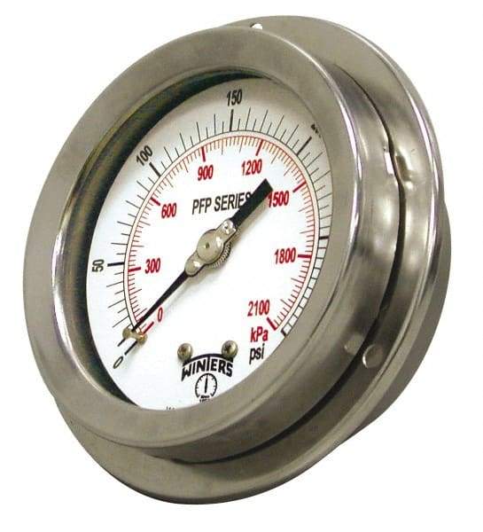 Winters - 2-1/2" Dial, 1/4 Thread, 0-30 Scale Range, Pressure Gauge - Front Flange Panel Mount, Center Back Connection Mount, Accurate to 1.6% of Scale - Americas Industrial Supply