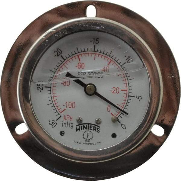 Winters - 2-1/2" Dial, 1/4 Thread, 30 Scale Range, Pressure Gauge - Front Flange Panel Mount, Center Back Connection Mount, Accurate to 1.6% of Scale - Americas Industrial Supply
