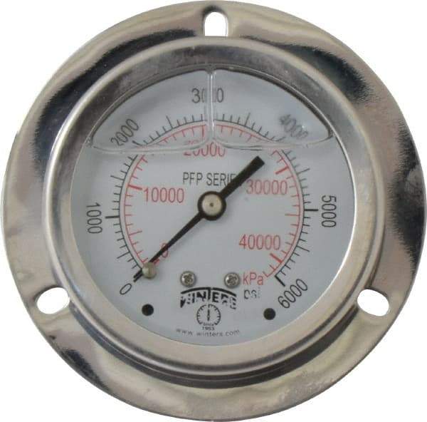 Winters - 2-1/2" Dial, 1/4 Thread, 0-6,000 Scale Range, Pressure Gauge - Front Flange Panel Mount, Center Back Connection Mount, Accurate to 1.6% of Scale - Americas Industrial Supply