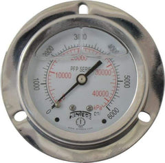 Winters - 2-1/2" Dial, 1/4 Thread, 0-6,000 Scale Range, Pressure Gauge - Front Flange Panel Mount, Center Back Connection Mount, Accurate to 1.6% of Scale - Americas Industrial Supply