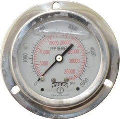 Winters - 2-1/2" Dial, 1/4 Thread, 0-5,000 Scale Range, Pressure Gauge - Front Flange Panel Mount, Center Back Connection Mount, Accurate to 1.6% of Scale - Americas Industrial Supply
