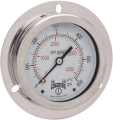 Winters - 2-1/2" Dial, 1/4 Thread, 0-600 Scale Range, Pressure Gauge - Front Flange Panel Mount, Center Back Connection Mount, Accurate to 1.6% of Scale - Americas Industrial Supply