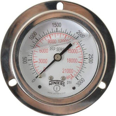 Winters - 2-1/2" Dial, 1/4 Thread, 0-3,000 Scale Range, Pressure Gauge - Front Flange Panel Mount, Center Back Connection Mount, Accurate to 1.6% of Scale - Americas Industrial Supply