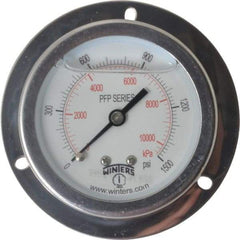 Winters - 2-1/2" Dial, 1/4 Thread, 0-1,500 Scale Range, Pressure Gauge - Front Flange Panel Mount, Center Back Connection Mount, Accurate to 1.6% of Scale - Americas Industrial Supply