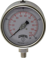 Winters - 4" Dial, 1/4 Thread, 0-160 Scale Range, Pressure Gauge - Lower Connection Mount, Accurate to 1% of Scale - Americas Industrial Supply