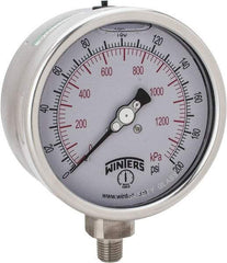 Winters - 4" Dial, 1/4 Thread, 0-200 Scale Range, Pressure Gauge - Lower Connection Mount, Accurate to 1% of Scale - Americas Industrial Supply