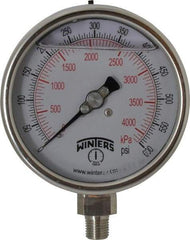 Winters - 4" Dial, 1/4 Thread, 0-600 Scale Range, Pressure Gauge - Lower Connection Mount, Accurate to 1% of Scale - Americas Industrial Supply