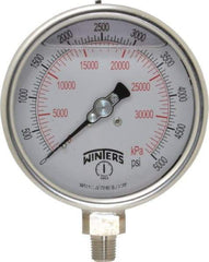 Winters - 4" Dial, 1/4 Thread, 0-5,000 Scale Range, Pressure Gauge - Lower Connection Mount, Accurate to 1% of Scale - Americas Industrial Supply