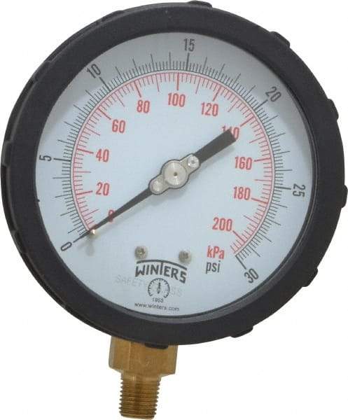 Winters - 4" Dial, 1/4 Thread, 0-30 Scale Range, Pressure Gauge - Lower Connection Mount, Accurate to 1% of Scale - Americas Industrial Supply