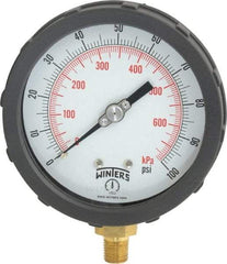 Winters - 4" Dial, 1/4 Thread, 0-100 Scale Range, Pressure Gauge - Lower Connection Mount, Accurate to 1% of Scale - Americas Industrial Supply