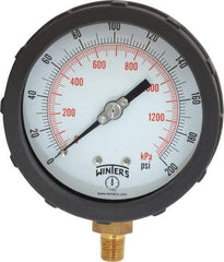 Winters - 4" Dial, 1/4 Thread, 0-200 Scale Range, Pressure Gauge - Lower Connection Mount, Accurate to 1% of Scale - Americas Industrial Supply