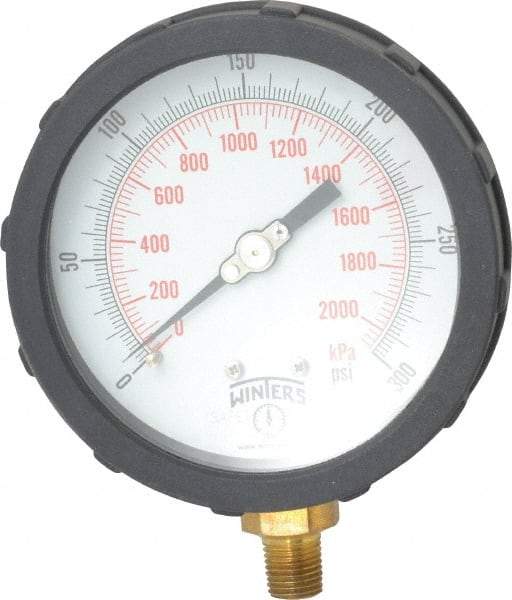 Winters - 4" Dial, 1/4 Thread, 0-300 Scale Range, Pressure Gauge - Lower Connection Mount, Accurate to 1% of Scale - Americas Industrial Supply
