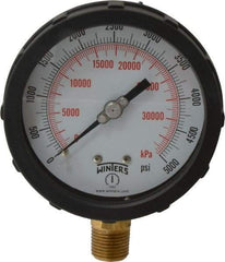 Winters - 4" Dial, 1/2 Thread, 0-5,000 Scale Range, Pressure Gauge - Lower Connection Mount, Accurate to 1% of Scale - Americas Industrial Supply