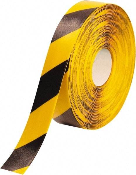 PRO-SAFE - Black & Yellow Striped PVC Tape - 2" Wide x 100' Long x 50 mil Thick, General Traffic - Americas Industrial Supply