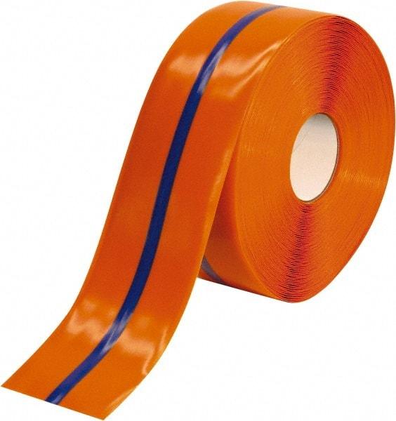 PRO-SAFE - Orange & Blue Striped PVC Tape - 4" Wide x 100' Long x 50 mil Thick, General Traffic - Americas Industrial Supply